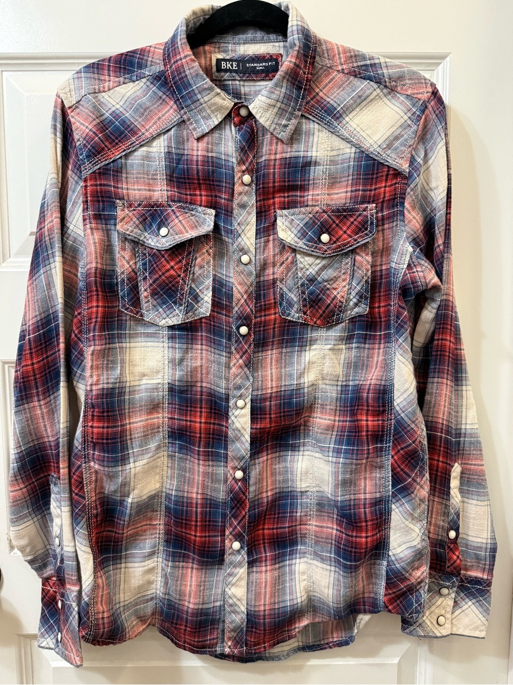 BKE Men’s Standard Fit Pearl Snap Plaid Western Flannel Shirt Size Small